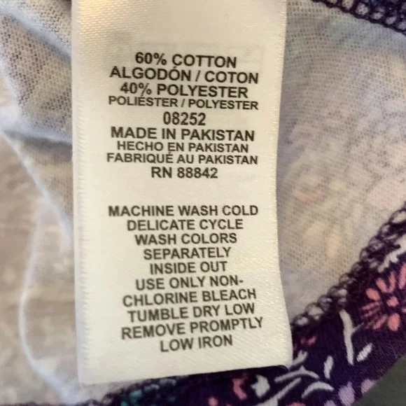 Woman Within Shirt Womens 1X Plus Purple Floral Henley 3/4 Sleeve Tunic Top Soft - Picture 5 of 7